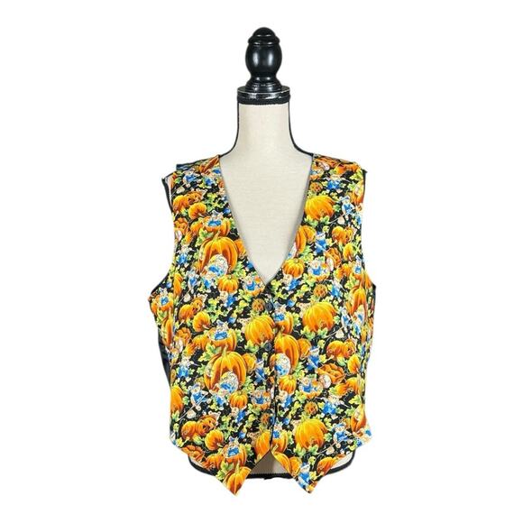 Vintage Basic Editions Pumpkin Teddy Bear Fall Halloween Printed Vest - Picture 1 of 4